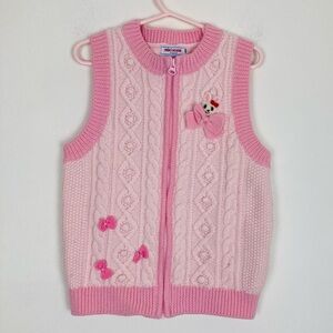 Miki House wool blend pink cable knit bunny zip up sweater vest. Size 120